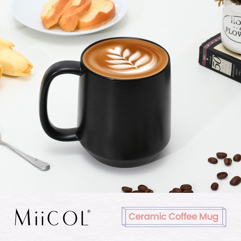 Miicol Ceramic Coffee Mug, 16 oz Large Coffee Cup, Tea Mug with Handle, Flat Bottom Mug for Men, Women, Office, Microwave and Dishwasher Safe, Multi-Color, Black - Image 2