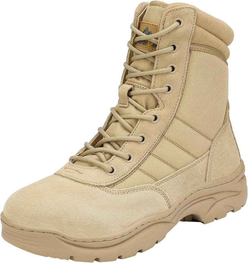 NORTIV 8 Men's Military Tactical Work Boots with Side Zipper - Sand, 8 Inches - Image 1