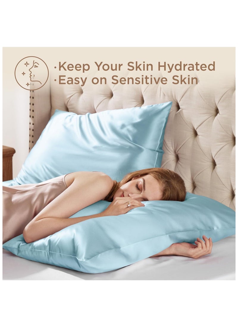 Taizz Ventures 2 Pack Satin Pillowcases for Hair and Skin, Includes Eye Mask and Hair Tie, Luxurious, Soft, and Skin-Friendly, Blue- Queen Size 30x20 Inch  - Image 3