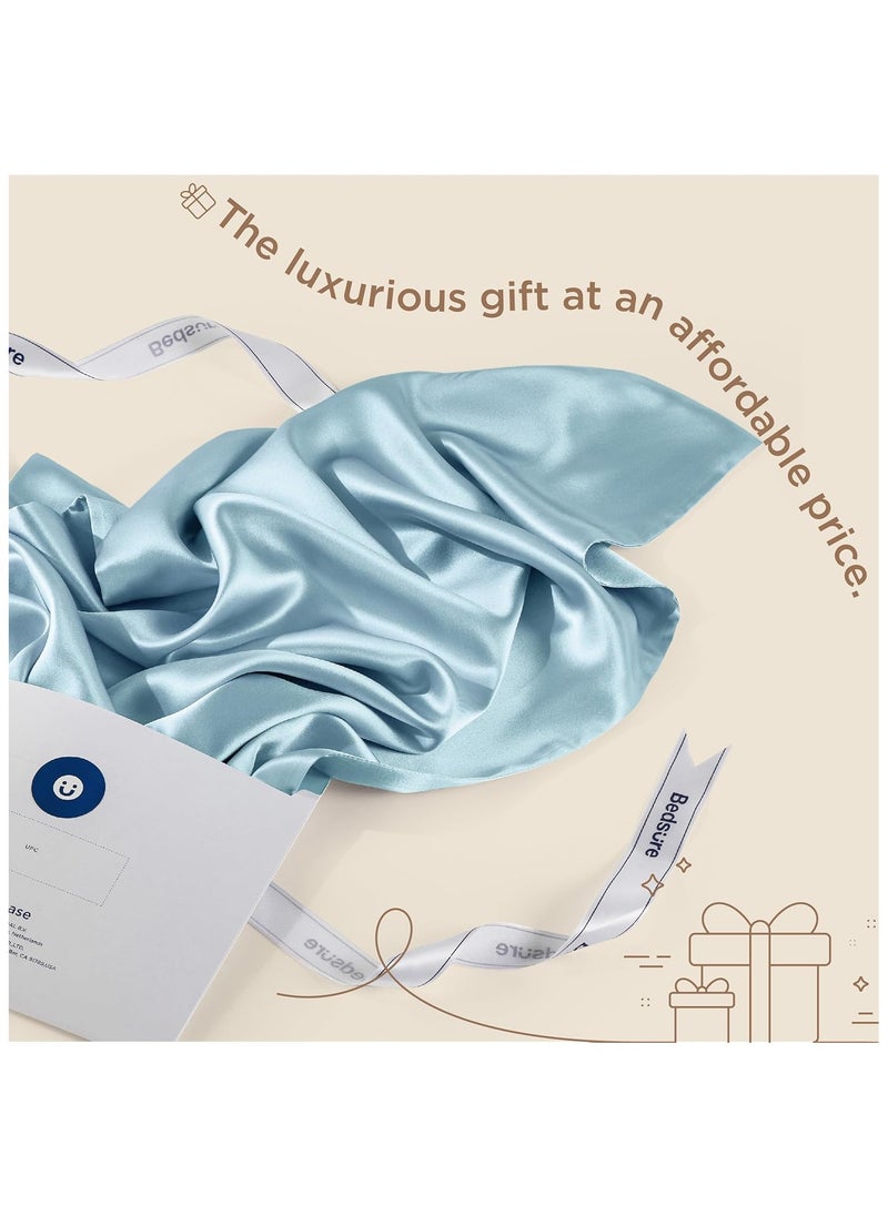 Taizz Ventures 2 Pack Satin Pillowcases for Hair and Skin, Includes Eye Mask and Hair Tie, Luxurious, Soft, and Skin-Friendly, Blue- Queen Size 30x20 Inch  - Image 5