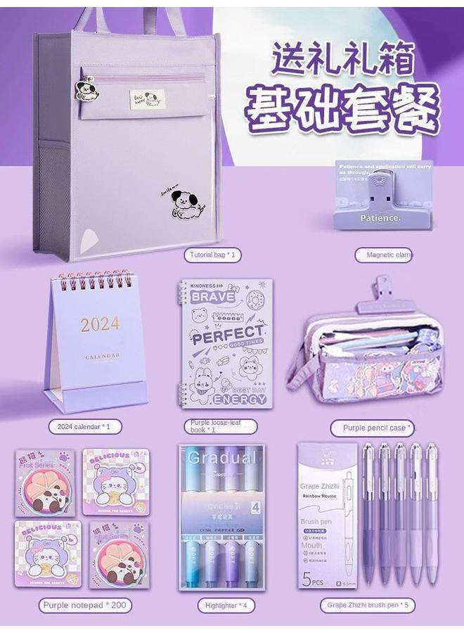 Bluejw Stationery Suit Gift Box For Girls Learning School Opening Gift For Girls Heart Hand Account Purple Birthday Gift For Students  - Image 1