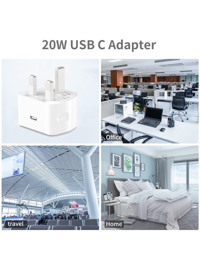 HuHa - 20W USB C Fast Charger With 2M Cable for iPhone 14/14 Plus/14 Pro/14 Pro Max/13 12 11 X XR XS SE 2020 8 7 6 6S Mini, Pad Pro, USBC PD Wall Charging Plug UK Type C Power Adapter and 6FT Cord - Image 1