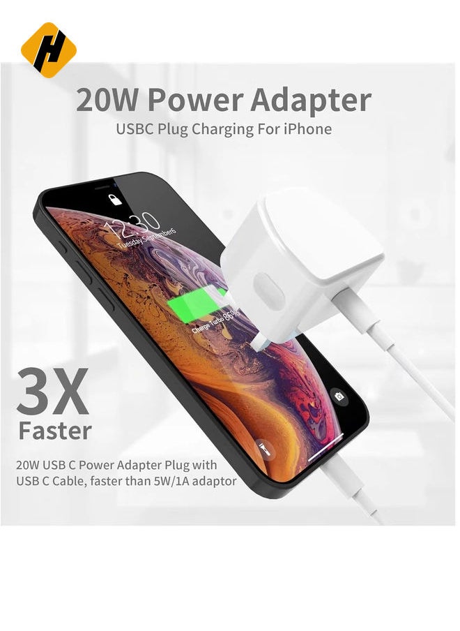 HuHa - 20W USB C Fast Charger With 2M Cable for iPhone 14/14 Plus/14 Pro/14 Pro Max/13 12 11 X XR XS SE 2020 8 7 6 6S Mini, Pad Pro, USBC PD Wall Charging Plug UK Type C Power Adapter and 6FT Cord - Image 1