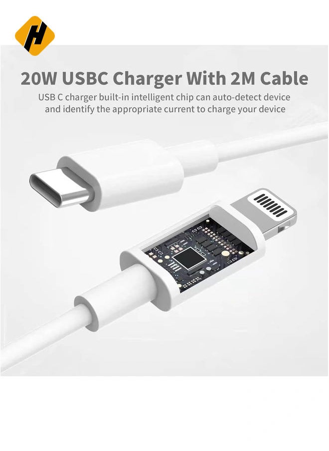 HuHa - 20W USB C Fast Charger With 2M Cable for iPhone 14/14 Plus/14 Pro/14 Pro Max/13 12 11 X XR XS SE 2020 8 7 6 6S Mini, Pad Pro, USBC PD Wall Charging Plug UK Type C Power Adapter and 6FT Cord - Image 1