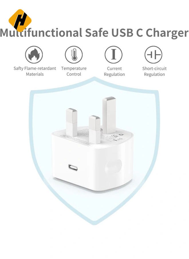 HuHa - 20W USB C Fast Charger With 2M Cable for iPhone 14/14 Plus/14 Pro/14 Pro Max/13 12 11 X XR XS SE 2020 8 7 6 6S Mini, Pad Pro, USBC PD Wall Charging Plug UK Type C Power Adapter and 6FT Cord - Image 1