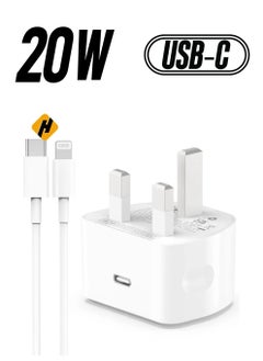20W USB C Fast Charger With 2M Cable for iPhone 14/14 Plus/14 Pro/14 Pro Max/13 12 11 X XR XS SE 2020 8 7 6 6S Mini, Pad Pro, USBC PD Wall Charging Plug UK Type C Power Adapter and 6FT Cord