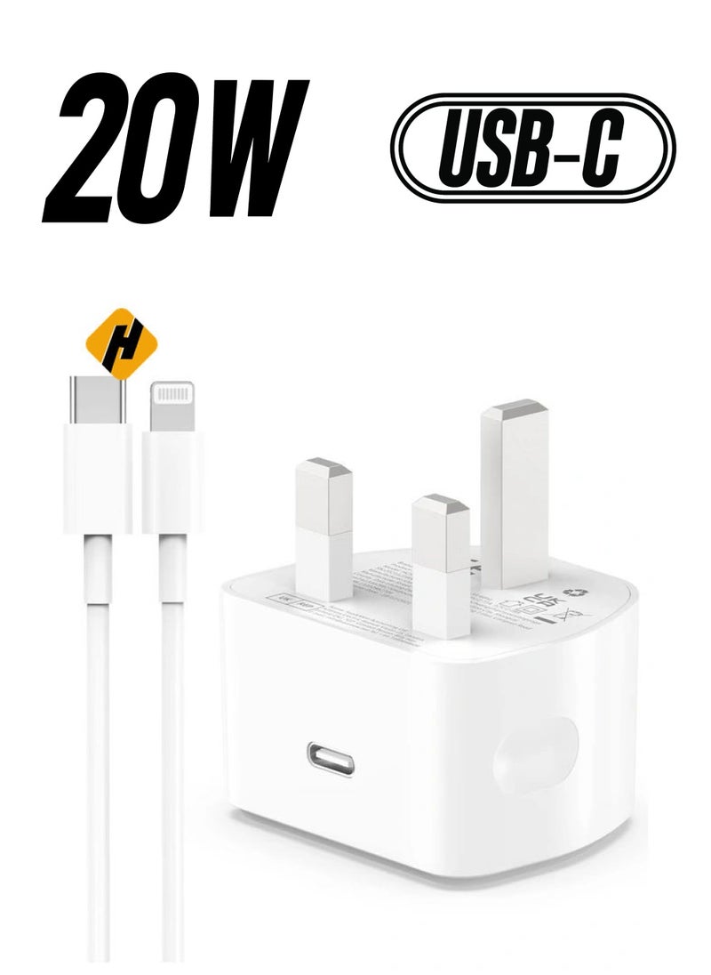 HuHa - 20W USB C Fast Charger With 2M Cable for iPhone 14/14 Plus/14 Pro/14 Pro Max/13 12 11 X XR XS SE 2020 8 7 6 6S Mini, Pad Pro, USBC PD Wall Charging Plug UK Type C Power Adapter and 6FT Cord - Image 1