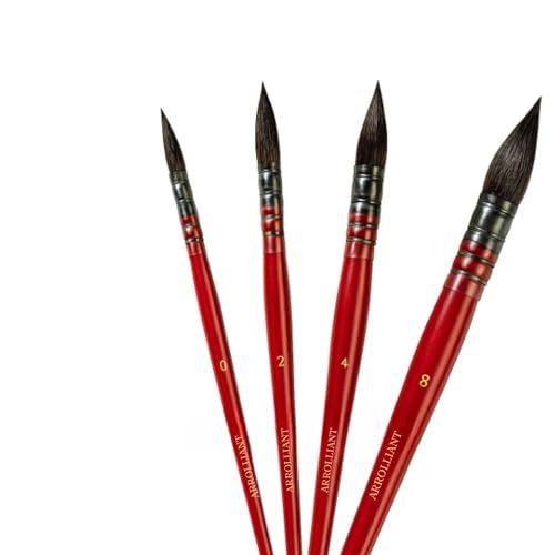 ARROLLIANT Watercolor Paint Brush Set, 4 Pcs Synthetic Squirrel Hair Mop Brushes, Red-Brown Wooden Handles, Round Tip, Ideal for Acrylic Painting, Artist Quality Art Supplies with Brush Holder - Image 1