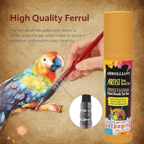 ARROLLIANT Watercolor Paint Brush Set, 4 Pcs Synthetic Squirrel Hair Mop Brushes, Red-Brown Wooden Handles, Round Tip, Ideal for Acrylic Painting, Artist Quality Art Supplies with Brush Holder - Image 4