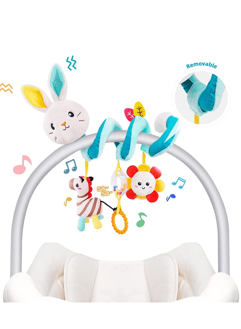 PYEBE ألعاب مقعد السيارة من كوتي، ألعاب قطيفة حلزونية للرضع، ألعاب عربة الأطفال، لعبة نشاط سرير معلق لمقعد السيارة، سرير الأطفال، عربة الأطفال، ألعاب خشخيشة معلقة للأطفال من سن 0 إلى 6 أشهر (أرنب) - Image 2