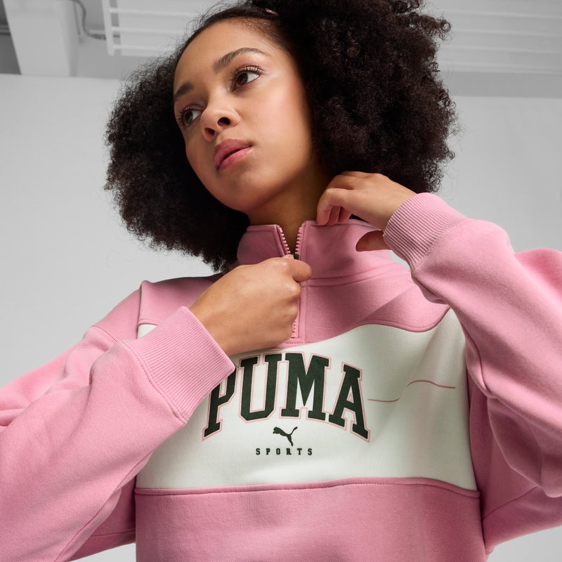 PUMA SQUAD Womens Pink Quarter-Zip Jersey Sweatshirt - Image 2