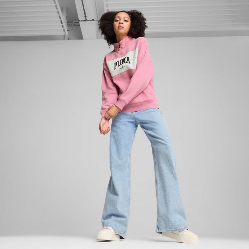 PUMA SQUAD Womens Pink Quarter-Zip Jersey Sweatshirt - Image 3