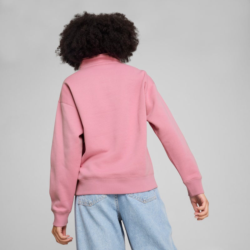 PUMA SQUAD Womens Pink Quarter-Zip Jersey Sweatshirt - Image 4
