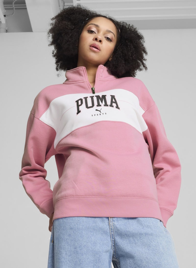 PUMA SQUAD Womens Pink Quarter-Zip Jersey Sweatshirt - Image 1