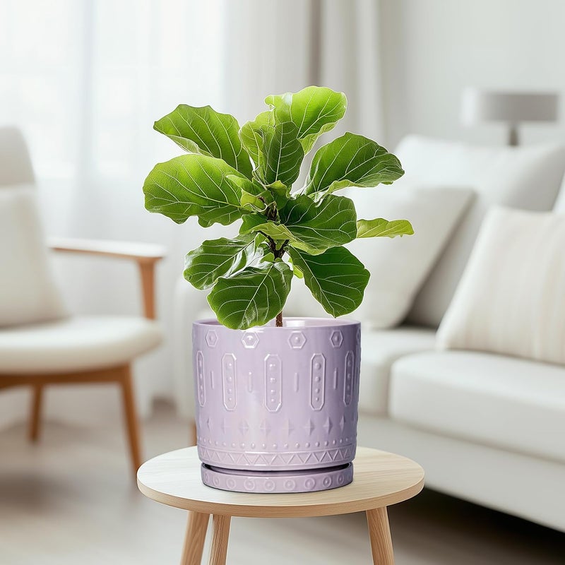 Eightpot 8 Inch Ceramic Planter Pot Plant Pot with Drainage Hole and Saucer, Round Large Flower Pot for Indoor Plants Outdoor Garden Planter Pot, Purple - Image 5