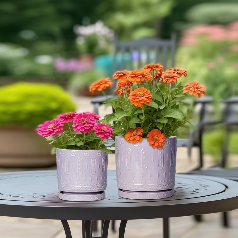 Eightpot 8 Inch Ceramic Planter Pot Plant Pot with Drainage Hole and Saucer, Round Large Flower Pot for Indoor Plants Outdoor Garden Planter Pot, Purple - Image 4
