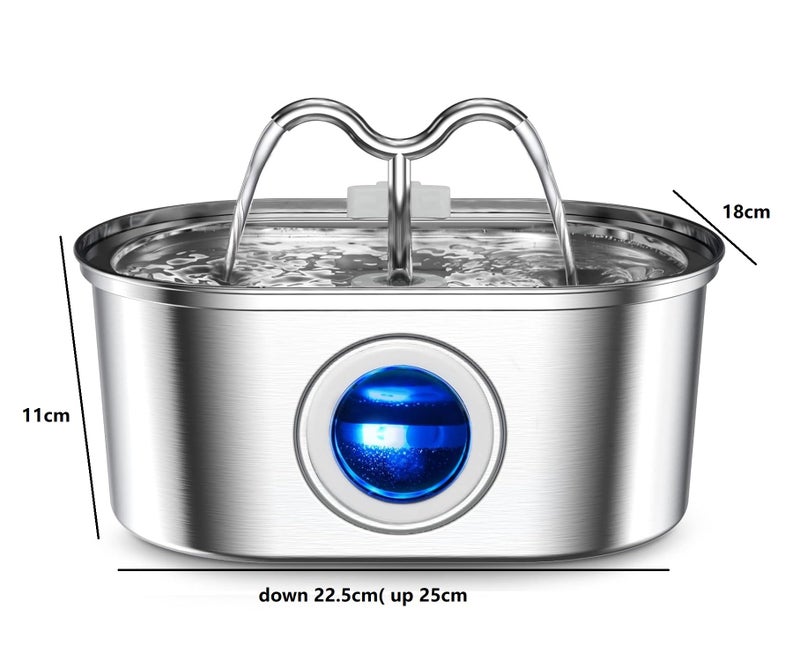 Foliam® Cat Water Fountain - 3.2L/108oz Stainless Steel Pet Water Drinking Fountain for Cats Indoor, Dog Water Fountain with Water Level Window (Steel, Rectangle 3L-2) - Image 3