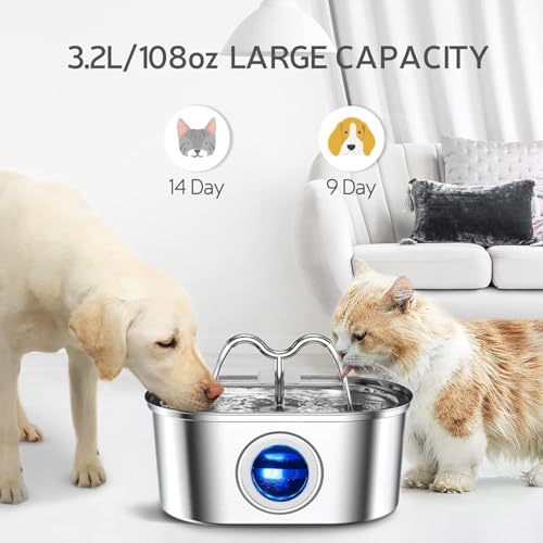Foliam® Cat Water Fountain - 3.2L/108oz Stainless Steel Pet Water Drinking Fountain for Cats Indoor, Dog Water Fountain with Water Level Window (Steel, Rectangle 3L-2) - Image 2