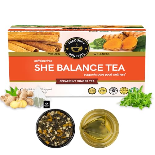 TEACURRY Pcos Tea (1 Month Pack, 30 Tea Bags) - Helps With Hormone, Period And Weight - Pcos Pcod Tea - She Balance Ginger Tea, 60 Gms - Image 1