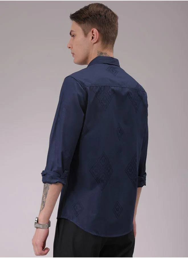 The Indian Garage Co Men Slim Fit Textured Solid Full Sleeves Cutaway Collar Party Wear Shirt