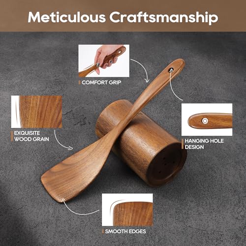 KLYRO 5 PCS Wooden Spatula Set, Natural Teak Wooden Spoons for Cooking, Nonstick Cookware Safe Kitchen Utensils Set, Durable & Elegant Cooking Utensils Gift Set - Image 5