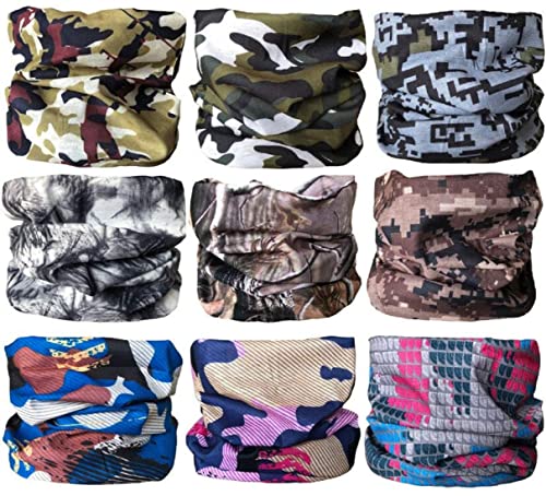 KINGREE 9PCS Face Mask Bandanas Headband Head Wrap Scarf Neck Warmer Headwear Balaclava for for Dust Sun Wind (Army&Camouflage) - Image 1