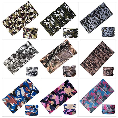 KINGREE 9PCS Face Mask Bandanas Headband Head Wrap Scarf Neck Warmer Headwear Balaclava for for Dust Sun Wind (Army&Camouflage) - Image 2
