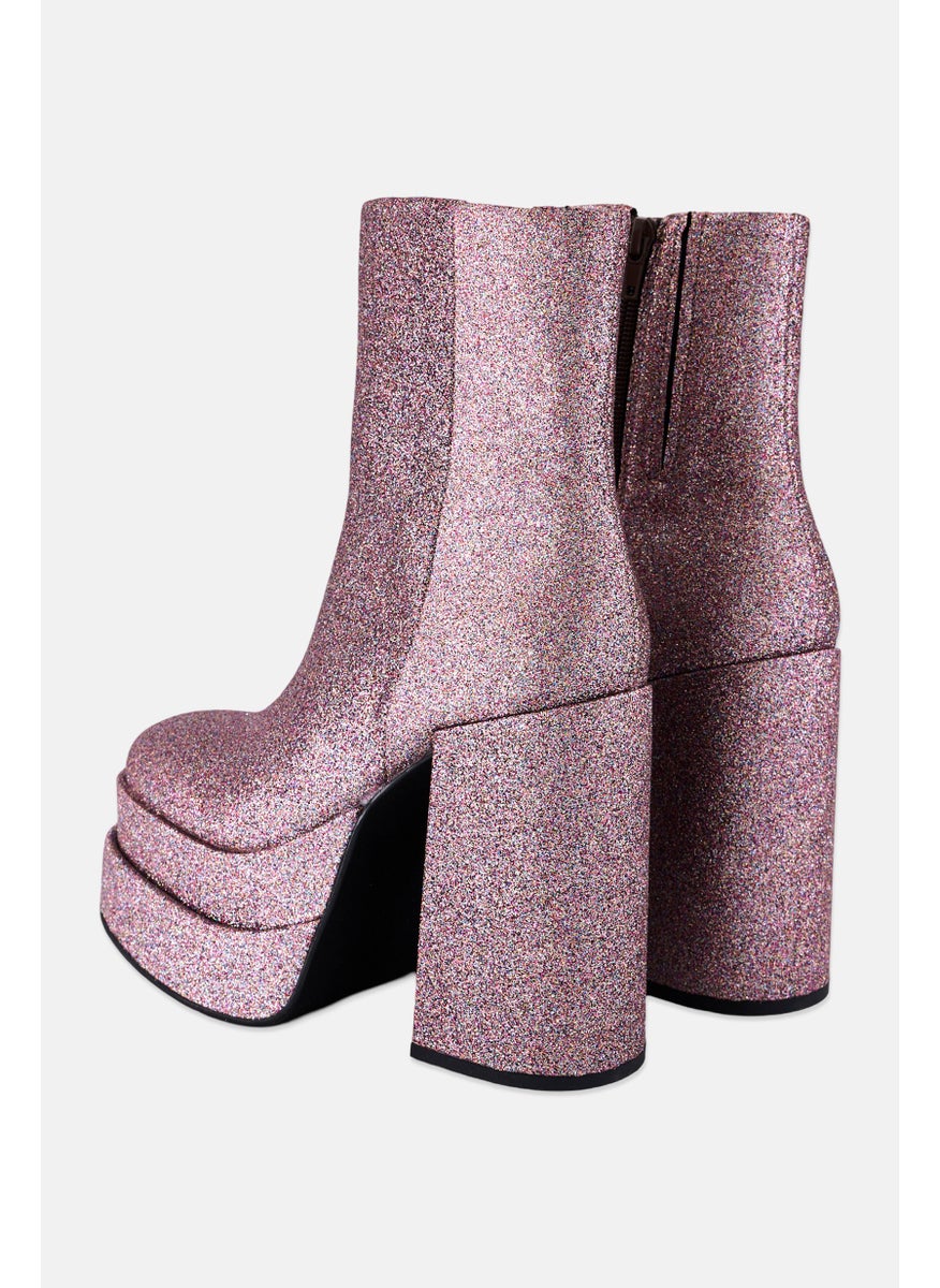 STEVE MADDEN - Women Round Toe Block Heel Zip-up Dress Boots, Purple Multi - Image 1