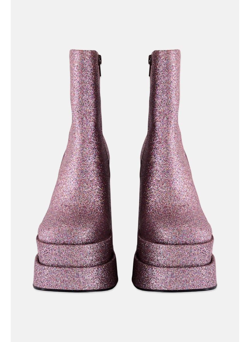 STEVE MADDEN - Women Round Toe Block Heel Zip-up Dress Boots, Purple Multi - Image 1