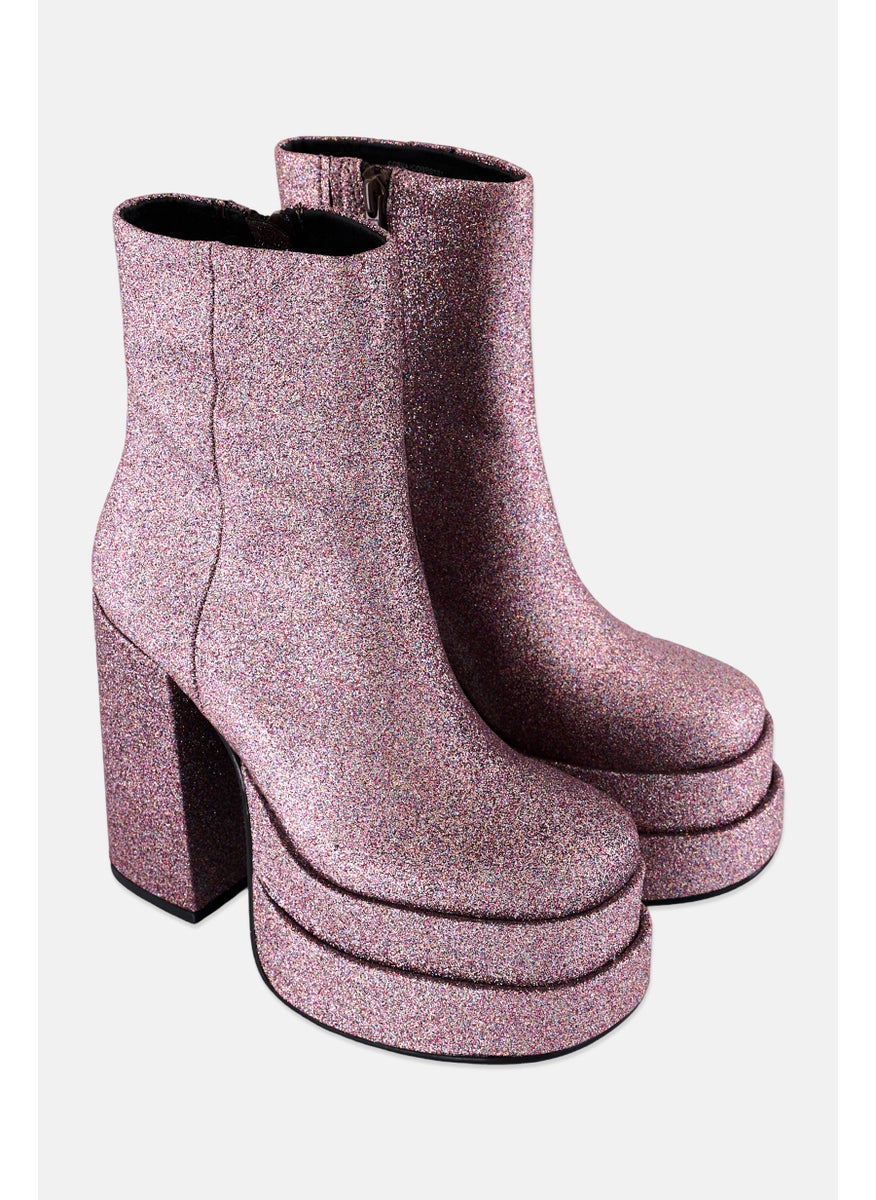 STEVE MADDEN - Women Round Toe Block Heel Zip-up Dress Boots, Purple Multi - Image 1