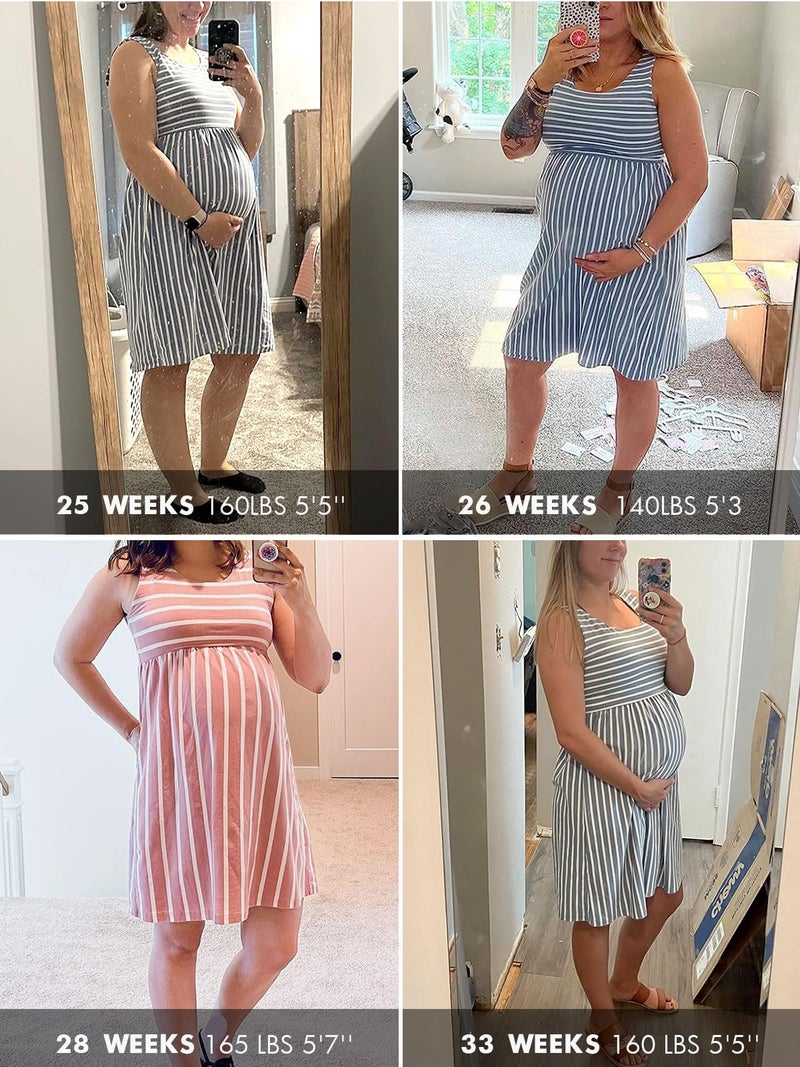 Ecavus Womens Maternity Tank Dress Stripe Color Block Sleeveless Knee Length for Baby Shower - Image 5