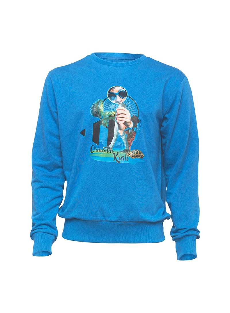 Men's Sweatshirt Long Sleeve Soft and Thick Fabric Blue
