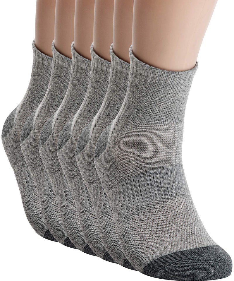 Pro Mountain Wide Toe Box For Health Cotton Compression Ankle Socks Athletic Hiking Mesh Quarter Length Size S Women 6-8 Grey 6 Pairs No Logo - Image 1