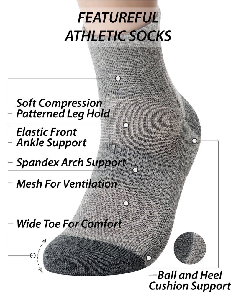 Pro Mountain Wide Toe Box For Health Cotton Compression Ankle Socks Athletic Hiking Mesh Quarter Length Size S Women 6-8 Grey 6 Pairs No Logo - Image 3