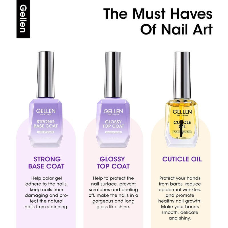 GELLEN 18 ml Glossy Top Coat Gel Base Coat Gel Cuticle Oil - Image 2