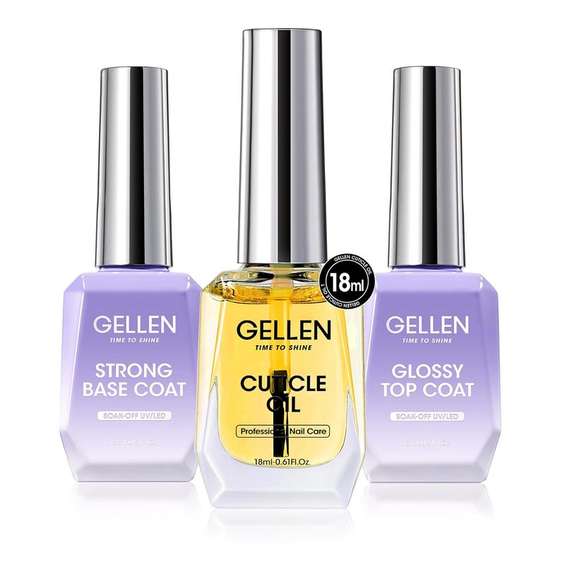 GELLEN 18 ml Glossy Top Coat Gel Base Coat Gel Cuticle Oil - Image 1