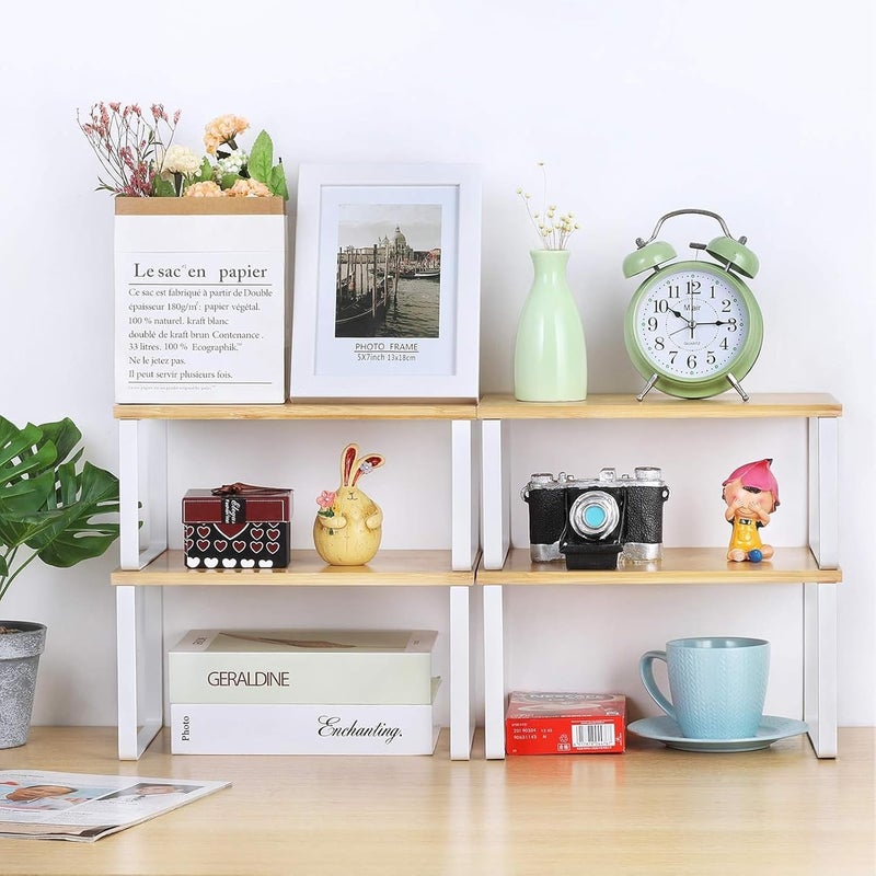 U-HOOME Stackable Cabinet Organizer Shelf, Kitchen Counter Shelves Organizer,Space-Saving Kitchen Pantry Organizer, Spice Rack, Wood Countertop Shelves for Bathroom Study Room Coffee Bar - Image 2