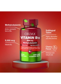 ORZAX ORZAX Vitamin B12 5000 mcg Methylcobalamin for Memory, Mood, Cardiovascular and Energy Supplement - Cherry Flavored - 120 Sublingual Tablets  - Image 4