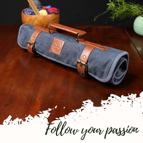 Earth & Fiber Co. Earth Fiber Co Waxed canvas paint brush holder Art bag for painting drawing art supplies Painting supplies for adults Storage roll bag for artists blue - Image 3
