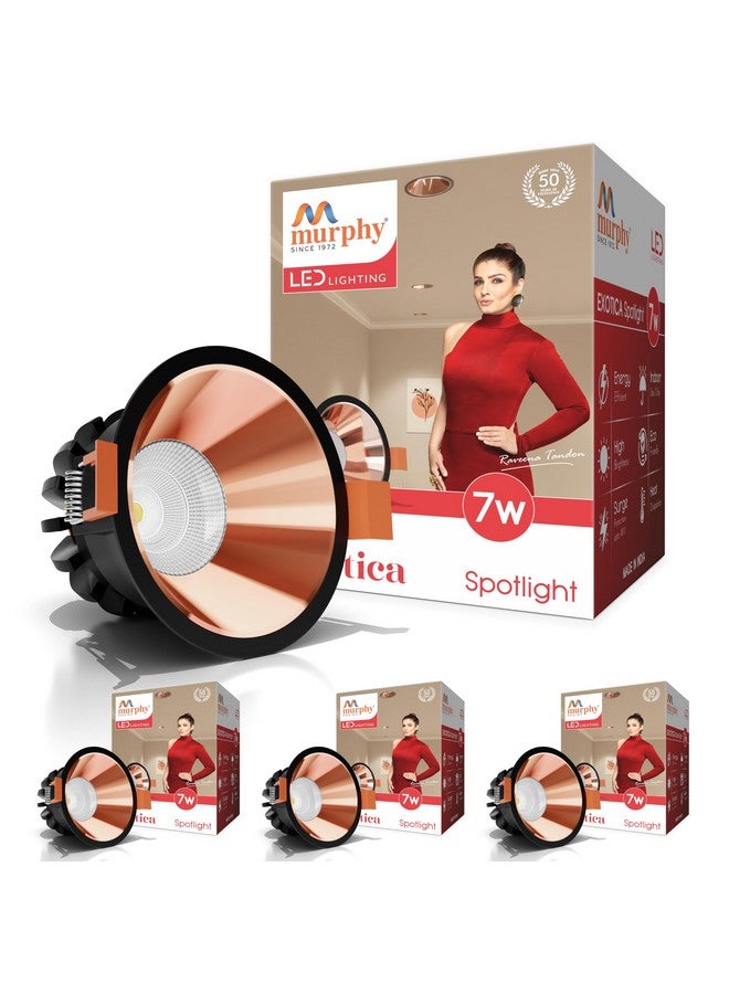 Murphy 7W Black Body Rose Gold Finish COB Spot Down Light : Warm White, Pack of 4 - Image 1