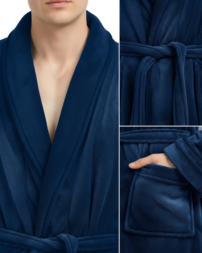 NY Threads Mens Robe, Luxury Plush Fleece Mens Bathrobe, Spa Bath Robe for Men, XX-Large-3X-Large, Navy - Image 2