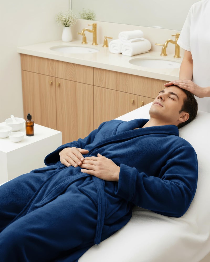 NY Threads Mens Robe, Luxury Plush Fleece Mens Bathrobe, Spa Bath Robe for Men, XX-Large-3X-Large, Navy - Image 5