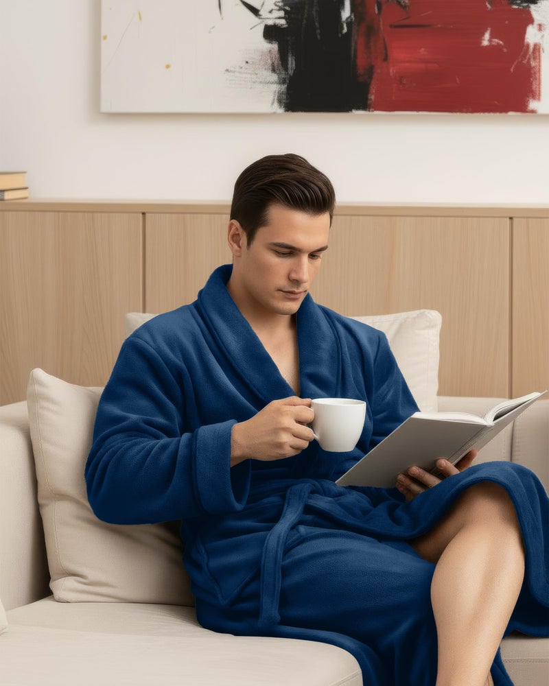 NY Threads Mens Robe, Luxury Plush Fleece Mens Bathrobe, Spa Bath Robe for Men, XX-Large-3X-Large, Navy - Image 3