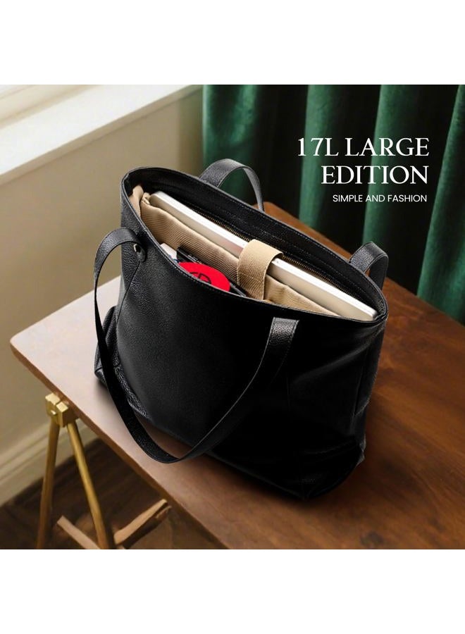 befen Large Genuine Leather Tote Bag for Women with Laptop Compartment, Womens Soft Shoulder Purse Work Travel Satchel Bags, Black, One size - Image 4