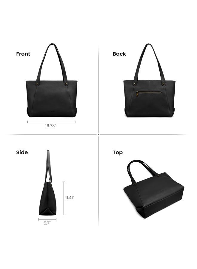 befen Large Genuine Leather Tote Bag for Women with Laptop Compartment, Womens Soft Shoulder Purse Work Travel Satchel Bags, Black, One size - Image 5