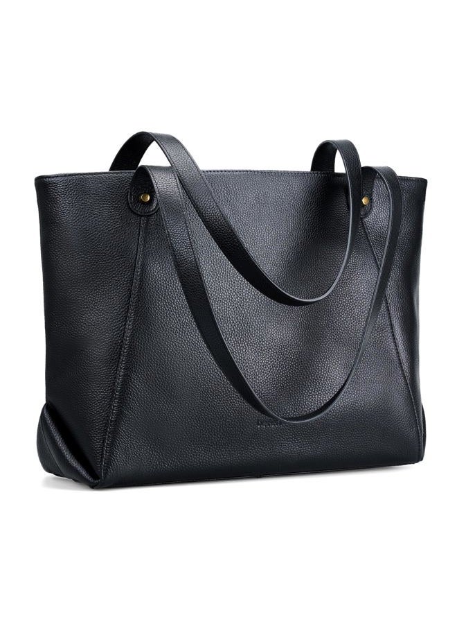 befen Large Genuine Leather Tote Bag for Women with Laptop Compartment, Womens Soft Shoulder Purse Work Travel Satchel Bags, Black, One size - Image 1