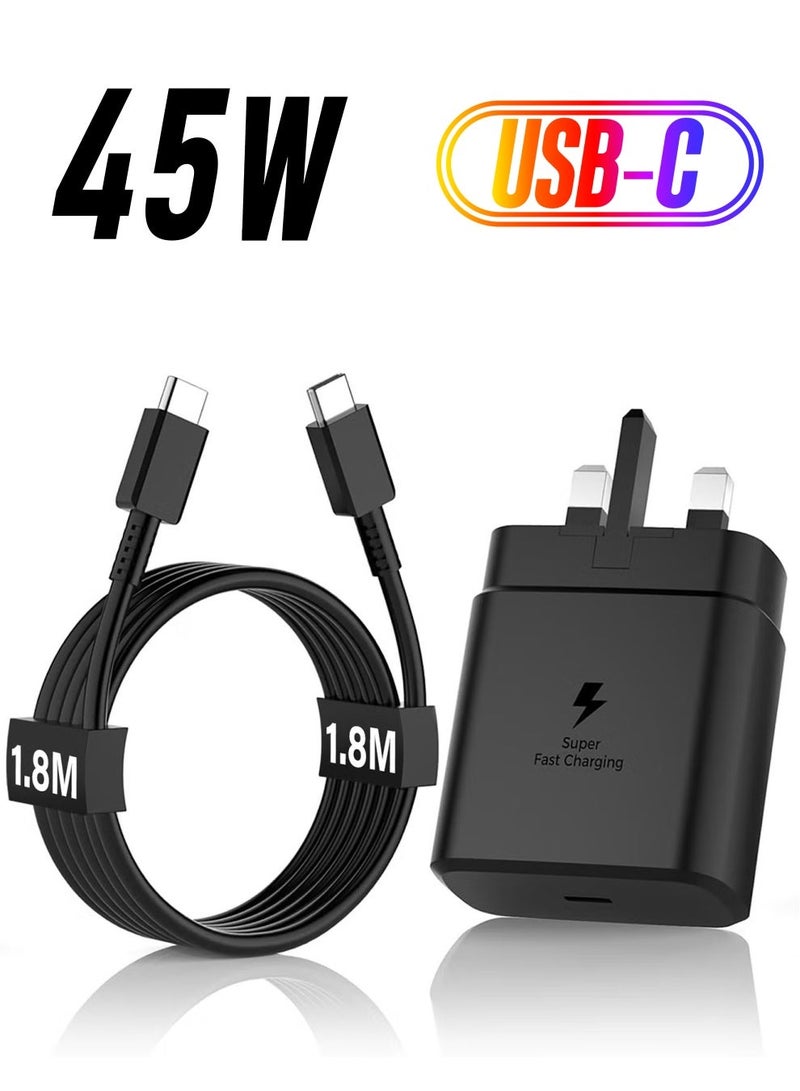 MUNTAQI Samsung 45W Fast Charger Type C with 1.8m Cable – Super PD 3.0 for Galaxy S24 Ultra, S23 Ultra, Z Flip5, Z Fold5, Tab S9 Ultra, and More (Black) - Image 1