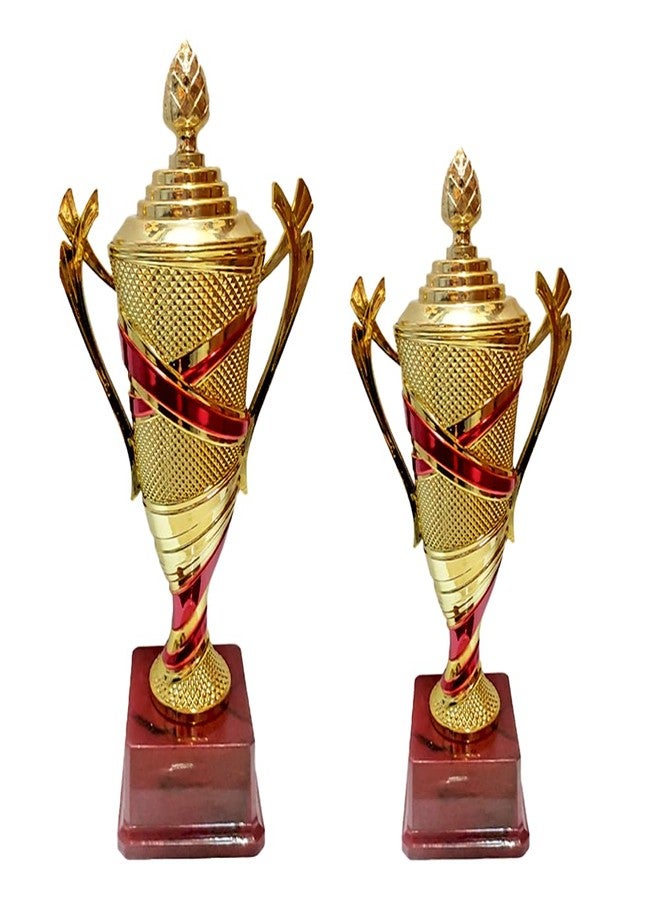 BAREEZE PURE Trophy Cup Diamond Metallic Fiber Gold Award | Trophy for Party Celebrations, Ceremony, Appreciation Gift, Sport, Academy, Winner Cup Trophy Awards | Size 18 & 16 Inch | Pack of 2 - Image 1