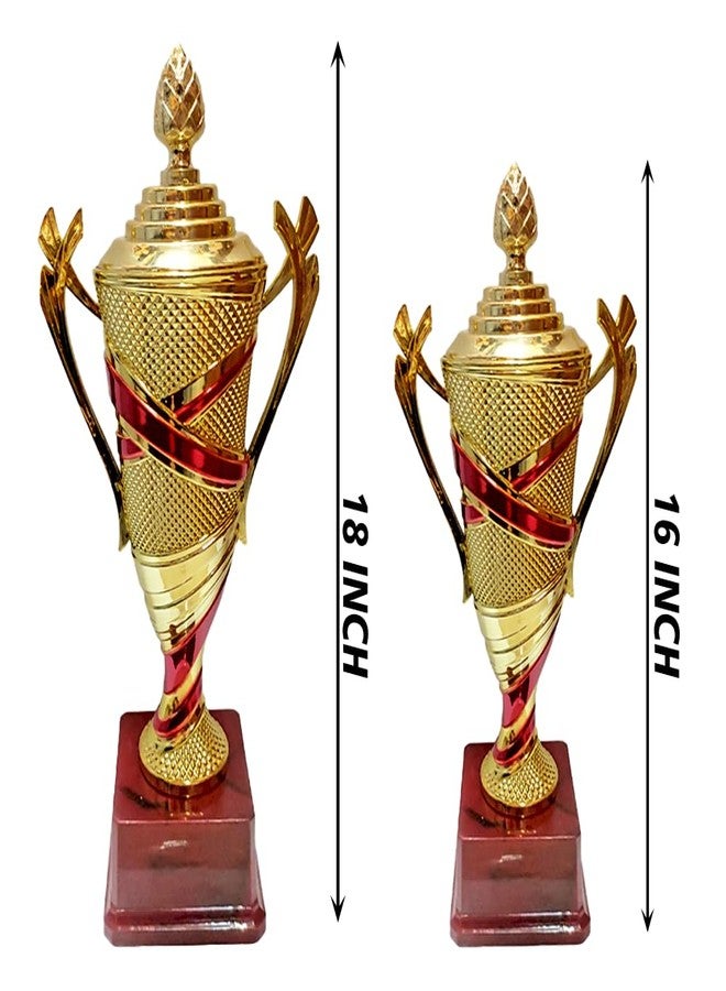 BAREEZE PURE Trophy Cup Diamond Metallic Fiber Gold Award | Trophy for Party Celebrations, Ceremony, Appreciation Gift, Sport, Academy, Winner Cup Trophy Awards | Size 18 & 16 Inch | Pack of 2 - Image 2