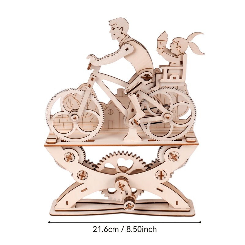 3D Wooden Puzzle Gear Bicycle Model Boy Assembly Desktop Ornament - Image 2